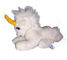 Vintage Dakin Utopia UNICORN White Stuffed 13in Plush 1984 Yellow Horn Fibers