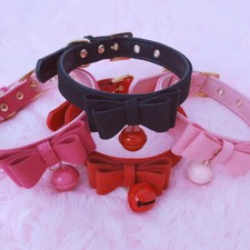 Women Cute Choker Necklace Collar with Bowknot Bell Neck Collar Lead Chain Leash