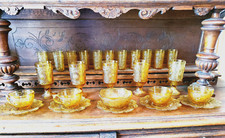 Indiana Depression Glass Amber Tiara 23 Piece Set Wine, Juice, Tea Cups and Bowl