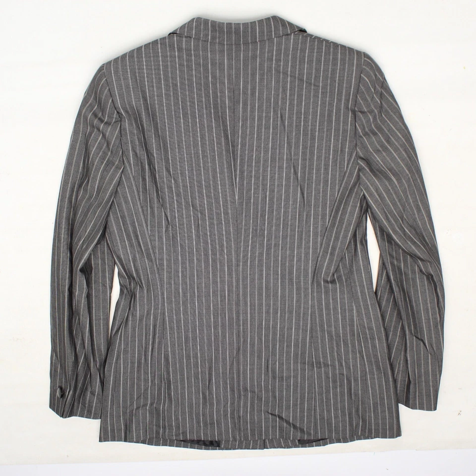 Traje Mujer Escada 10 Gris Blanco Rayas Lana Seda Mezcla Elastizada Chaqueta Pantalones 40 Foto 2 de 4
