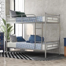 Manhattan Twin-over-Twin Bunk Loft Bed with Full Length Gridded Guardrail Silver