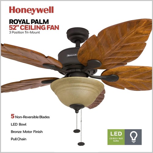 Tropical 52-Inch Ceiling Fan with Hand-Carved Blades & LED Lighting for Any Room - Picture 4 of 11