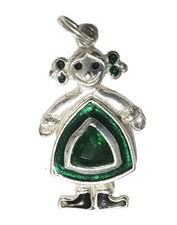 Sterling Silver Girl Charm Pendant Emerald Green May Birthstone 925 Mother's Day