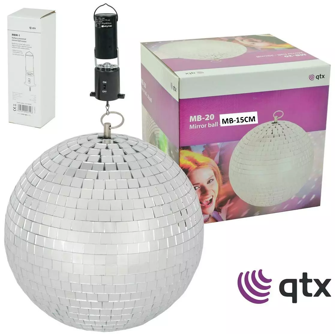 Rotating GLITTER Ball 15cm Mirror Ball Silver for Disco Parties with Motor