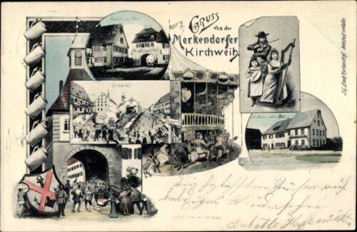 Carte postale Merkendorf en Centrale-Franconie, Kirchweih, carrousel, Marktplatz,... - 3337229 - Photo 1/2