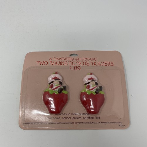 STRAWBERRY SHORTCAKE Refrigerator Magnets Vintage 1980 SET of 2 in Original Pkg - Picture 2 of 6