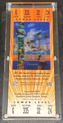2001 Super Bowl XXXV Full Replica Ticket Ravens VS Giants in Acrylic