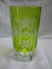 AJKA-MARSALA ? 5" Lime Green to Clear Tom Collins cut glass tumbler 