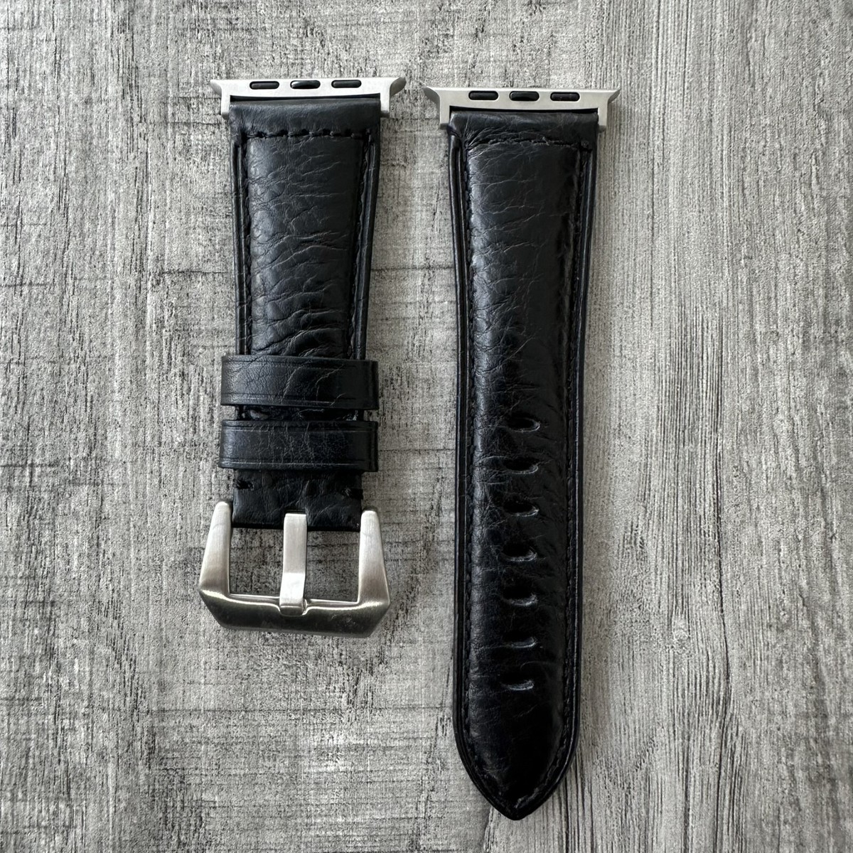 Wide Black Leather Watch Band Mens Black Leather Watch Strap 26mm