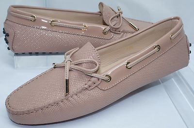 New Tod's Women's Shoes Flats Size 39.5 Beige Pink Moccasin Leather
