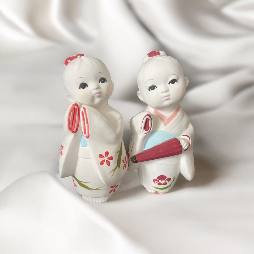 Pair Of Japanese Hakata-Ningyo Clay Doll Traditional White | eBay