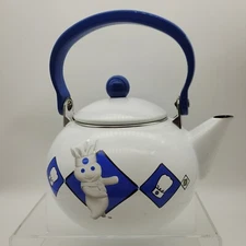 1999 Pillsbury Doughboy Enamel 2 Qt Tea Kettle Teapot by Reston Lloyd Never Used