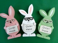 3Er Set Deko-Figuren, Osterhase Mit Brille, Rosa, Weiß Und GrüN, Neu