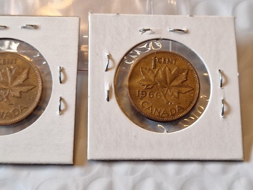 Set of 2 - 1966 Canada 1C Penny Coin Elizabeth II D.G. - KM 59.1 - Bronze/Copper - Picture 18 of 24