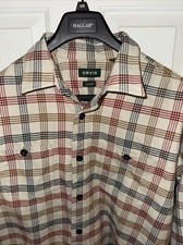 Orvis Men  s Flannel Shirt Size XL Classic Fit White/Red Heavy Leather Accents