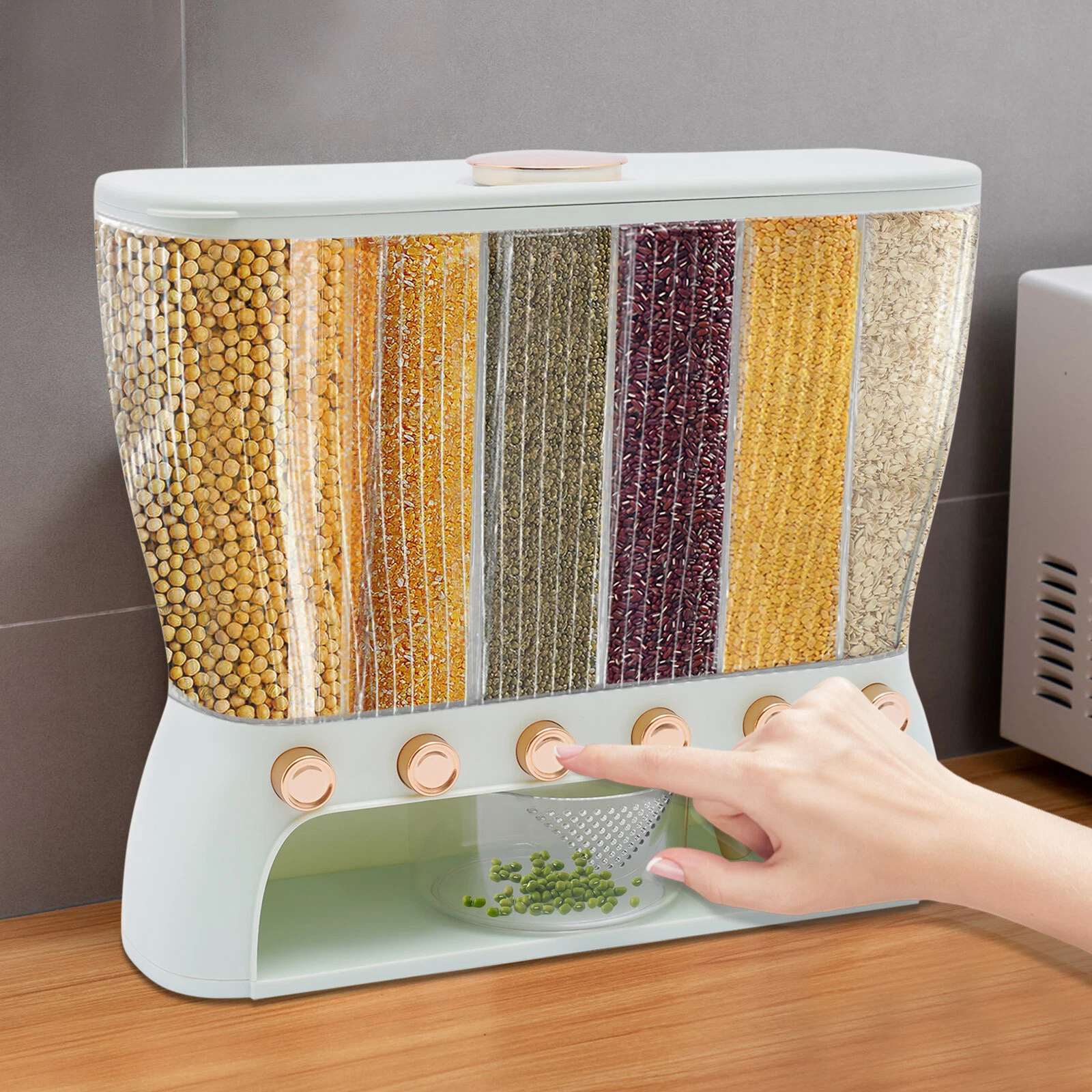 6 Grid Cereal Dispenser Rice Grain Dry Food Container Kitchen Storage Case ABS