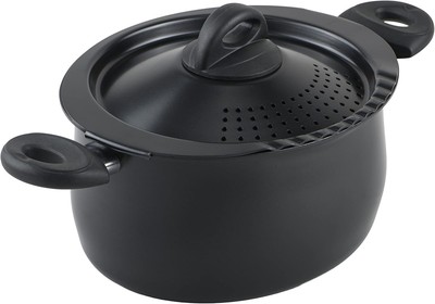 Bialetti 5.5 Quart Pasta Pot with Strainer Lid, Charcoal   Elongated Oval Pot