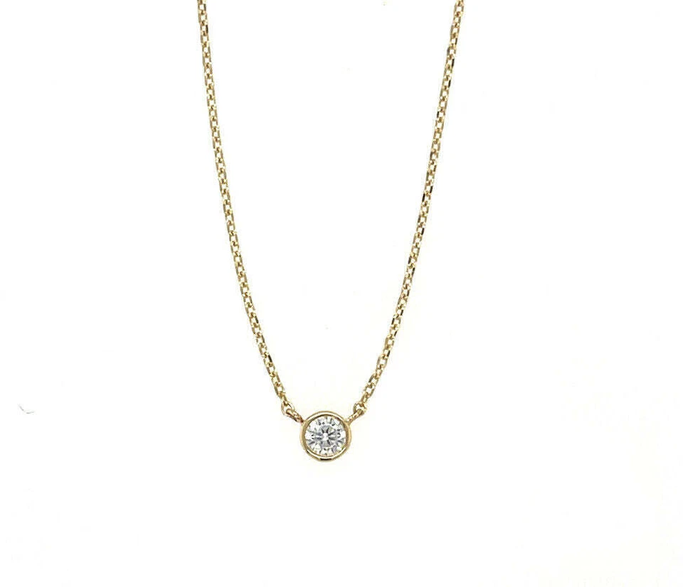 Round Solitaire Pendant Necklace Bezel Set Chain 14K Yellow/White/Rose Gold - Изображение 2 из 4
