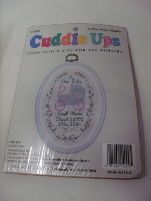 JCA Cuddle Ups A NEW BABY SAMPLER Counted Cross Stitch Kit w/Frame