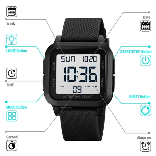 Men's Military Sports Watch LCD Screen Waterproof Wristwatch Large Digital Face - Picture 5 of 15