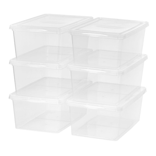 Home Bedroom Clear Plastic Stackable Closet Storage Box Set of 6 Organizer Bins