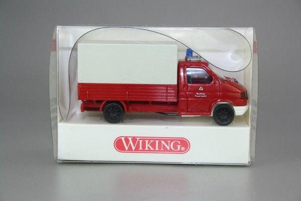 Wiking H0 1:87 Vw Transporter Feuerwehr, Pritsche / Plane Rot 601 03 Nos Neu Ovp-image