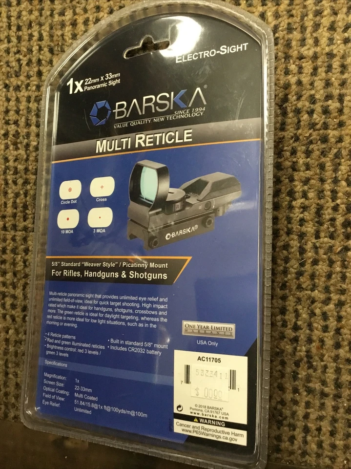 Barska 电子瞄准多十字线 22 毫米 X33 毫米瞄准镜 AC11705 全新 — 第 2/2 张图片