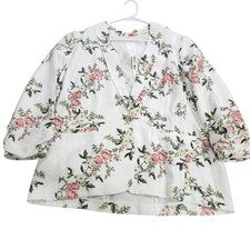 LC Lauren Conrad Floral Blazer White Pink Rose Ruched 3/4 Sleeve XL 15684