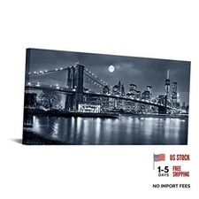 Brooklyn Bridge Wall Art Moon Night New York City Picture Print on Canvas