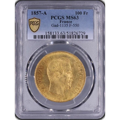 Second-Empire-100 Francs Napoléon III tête laurée 1857 Paris, France, Or, SPL - Photo 1/3