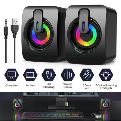 Neu Kompakt Stereo RGB Lautsprecher für Computer PC Laptop Desktop Boxen USB AUX