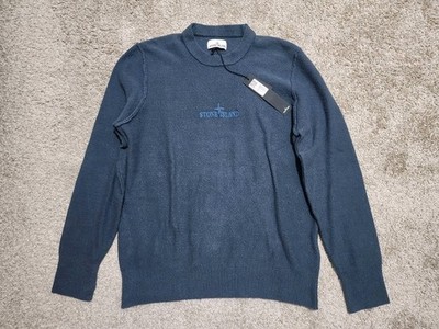 Stone Island Compass Logo Embroidered Blue Sweater Jumper Made In Italy XL NWT