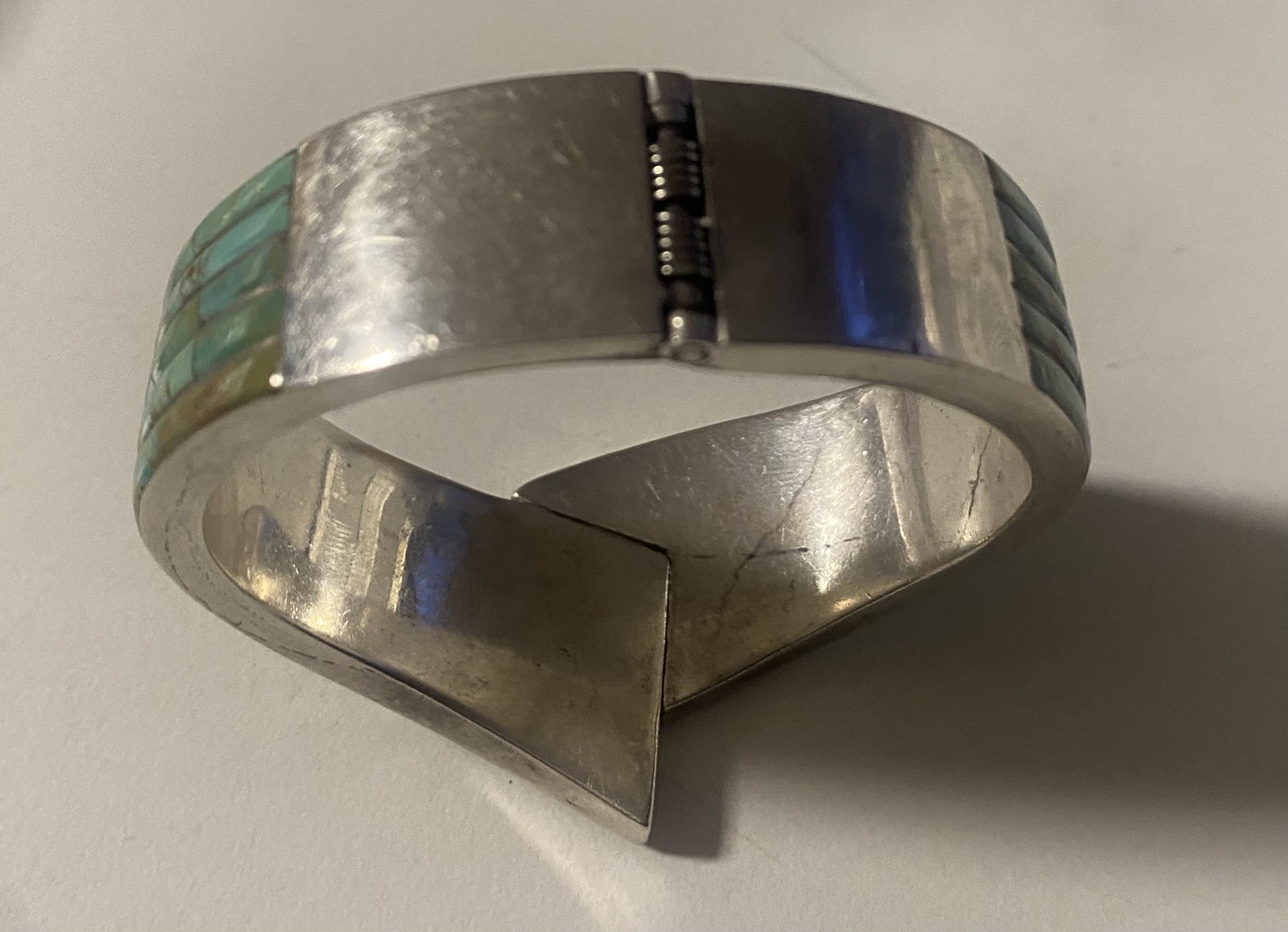 Navajo Turquoise Inlay Sterling Silver Bangle Bracele… - Gem