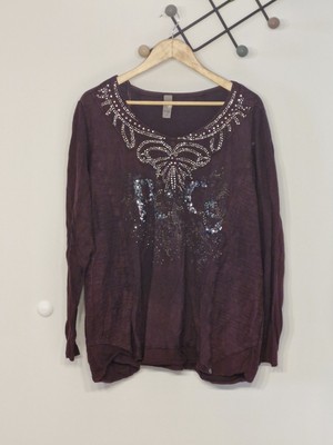 TREDY Damen Bluse Tunika Gr.48  Weinrot * NEU* m Glitzer Pailletten Top !!