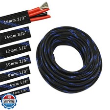 30ft PET Expandable Sleeving Wire Cable Sleeve 1/6", Steel BlueandBlack 