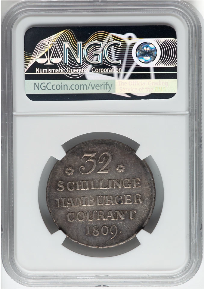 1809 Germany Hamburg (French Occupation). Silver 32 Schilling HSK Coin NGC MS62 - Image 2 of 2