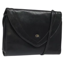 Christian Dior Shoulder Bag Leather Black Gold Auth bs25117