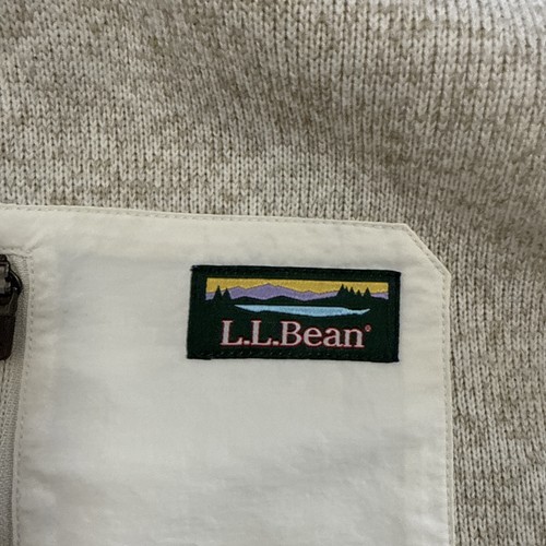 LL Bean Fleece Vest Womens 1X  Gray Ivory Full Zip Sweater Pockets Mock Neck - Picture 4 of 9
