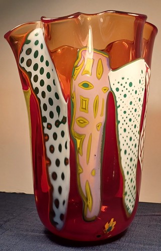 Rick Beck American Artist NC Large Vase, Vessel Cranberry Red Signed - Picture 4 of 13