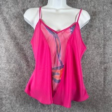 Vtg Victorias Secret Gold Label Cami Tank Top Medium Pink Sheer Abstract 90s