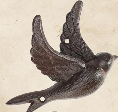 Cast Iron Metal Flying Bird Wing Wall Hook Towel Coat Hanger Antique-Brown 5.5''