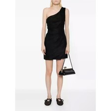 Reformation Black Linen One Shoulder Ruched Mini Dress Size 8 NWT
