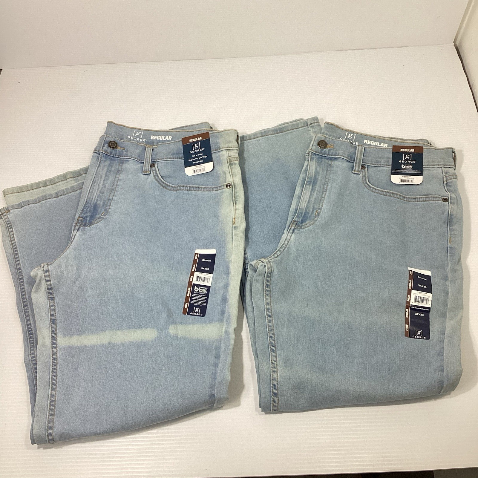 2 Pair of George GE Regular Stretch Light Wash Men’s Jeans Size 34 X 30 NWT