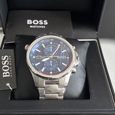 BOSS Hugo Boss Mens Quartz Chronograph Date Blue Dial Steel Bracelet 44mm