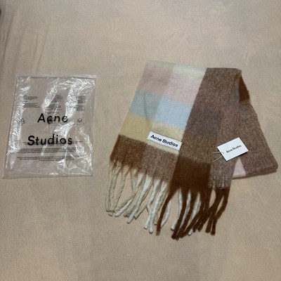 Acne Studios Vally Large Check Scarf Rust Brown Sand Light Blue Alpaca NWT Italy