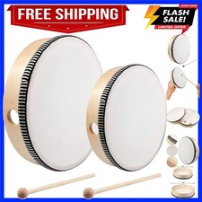 2-Piece Hand Drum Set - 10 Inch & 8 Inch Wooden Frame Drum Percussion Instrum...