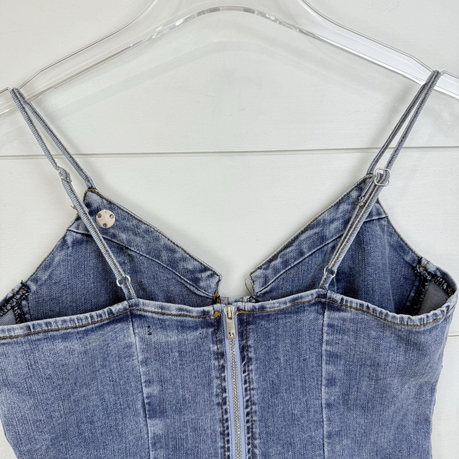 NEW TRUE RELIGION LACEUp Denim Mini Dress Timeless Light Wash WOMEN Large Corset thumbnail 7