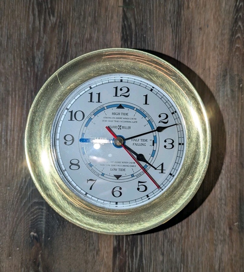 Howard Miller 613-457 Brass Tide Time Clock Nautical Marine Wall Clock Works VTG