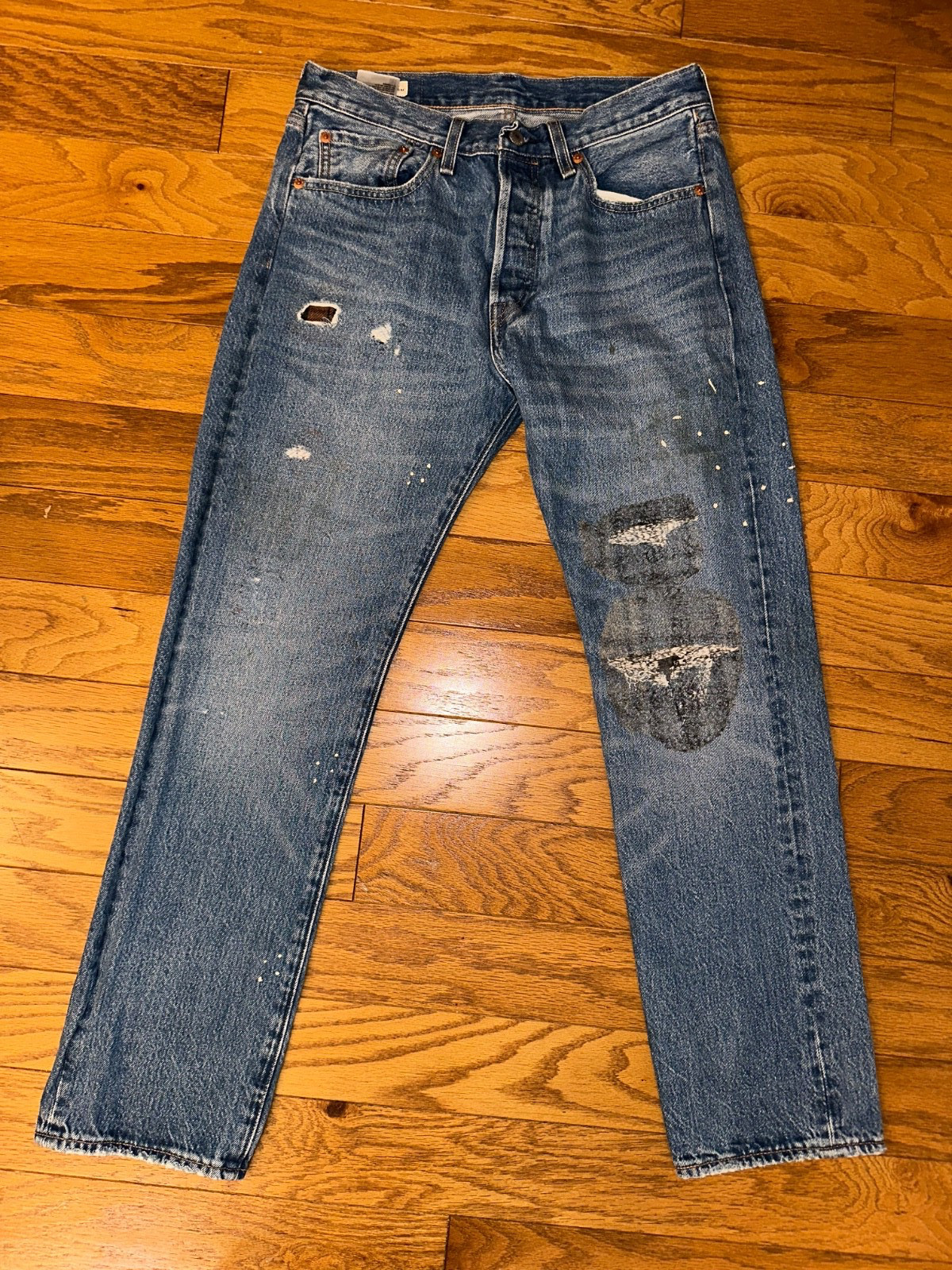 Levis Premium 501  Straight Patch Work Splatter D… - image 1