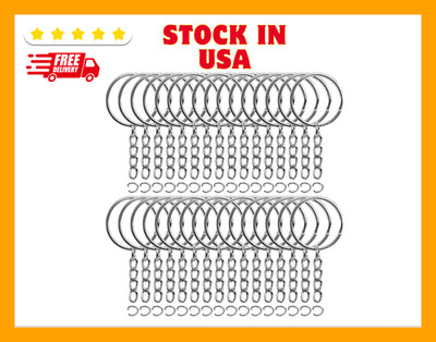 50 PC Bulk Keychains Set, Split Keychains Rings with Chain 1 Inch, Key Rings New